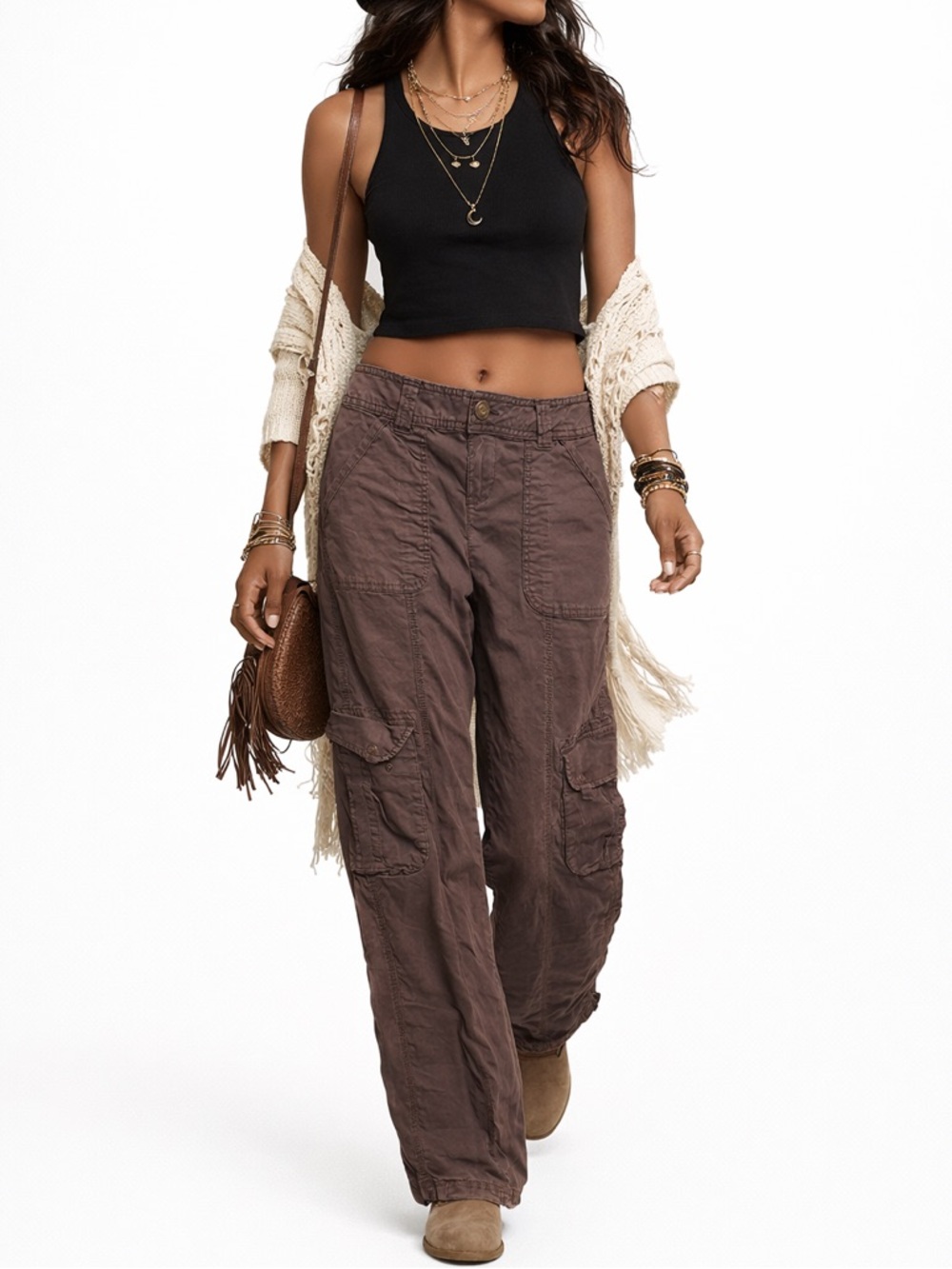 Garage Brown Low Rise Wide Leg Cargo Pants Size 1 Utility Streetwear Y2K